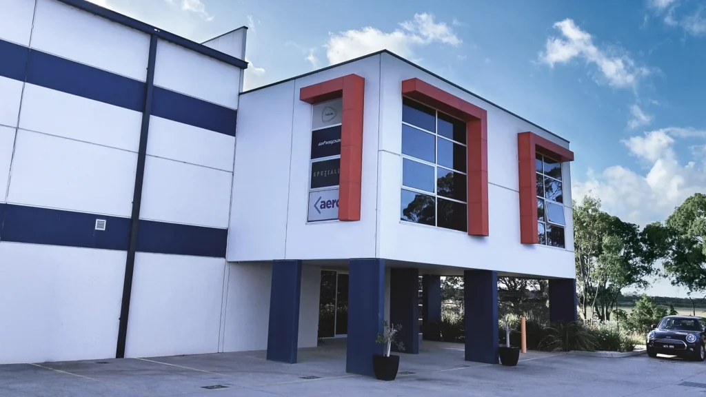 Location shot of the entrance to the building of Haus Group HQ in Dandenong South, Melbourne